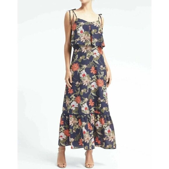 BANANA REPUBLIC Floral Print Ruffle Hem Maxi Dress Sleeveless Women's Sz 6 - Picture 2 of 11